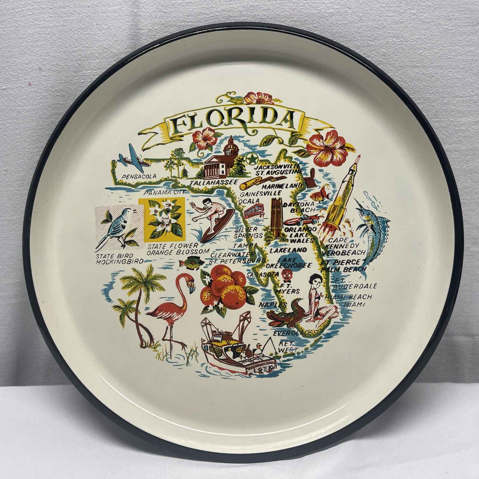 Vintage Florida State Map Hard Plastic Tray 13\