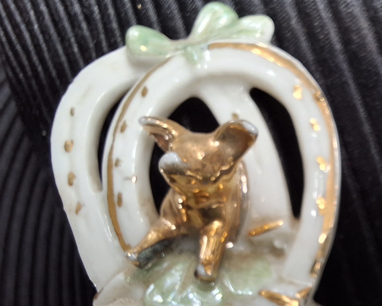 Antique German Porcelain Pig Figurine  Sewing Tape Measure
