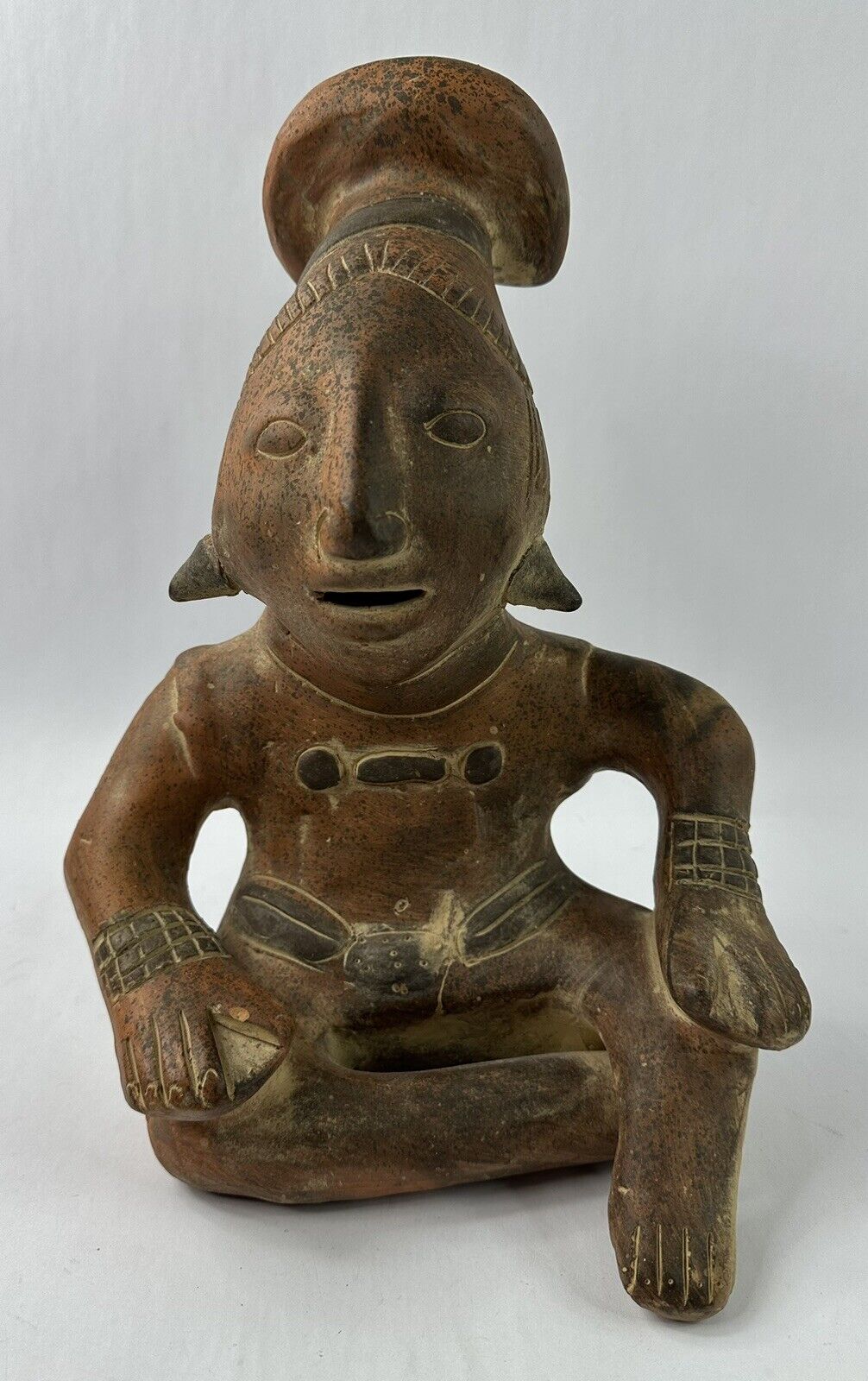 13” Vintage Pre Columbian Mexican Terracotta Sculpture Jalisco Male Figure