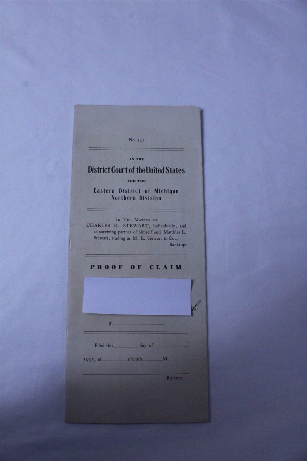 1905 Proof of Claim with Notary Stamp Fenton, MI Vintage 1905 Proof of Claim with Notary Stamp Fenton, MI Vintage