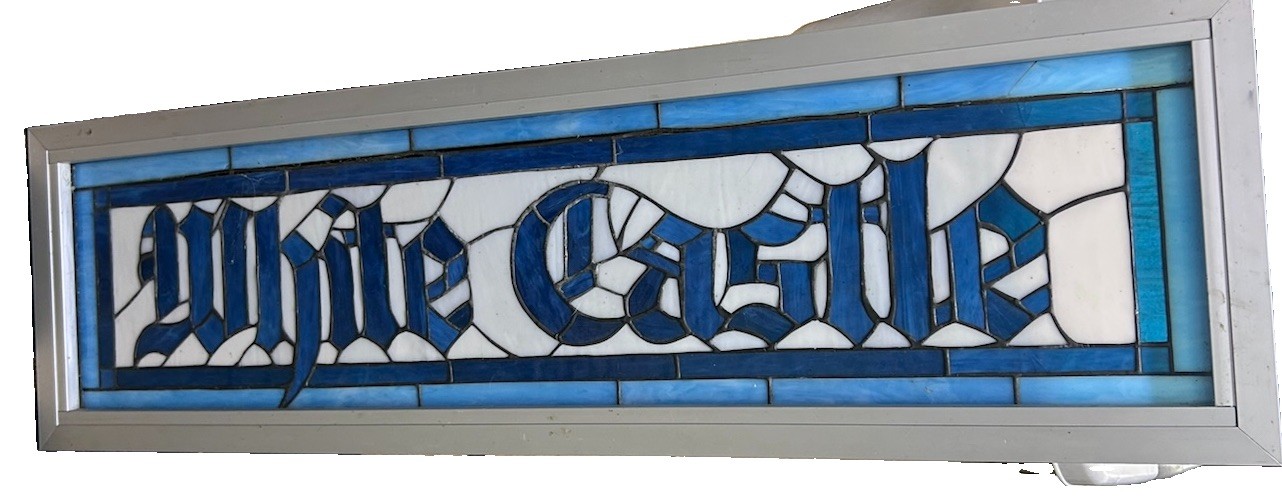 Original Stain Glass White Castle Restaurant Advertising Sign Metal Frame...