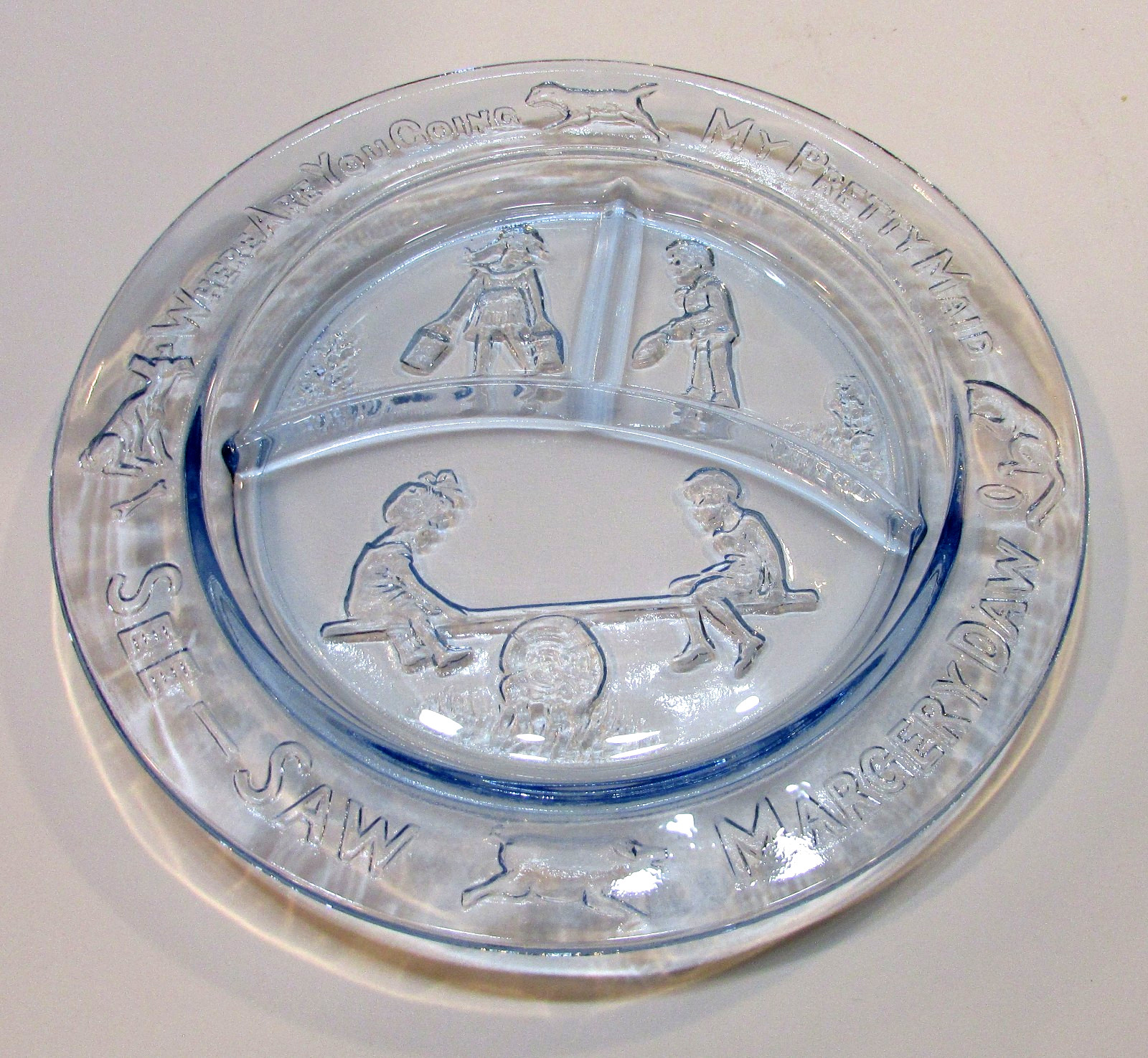 Where Are You Going My Pretty Maid See-Saw Margery Daw New Blue Divided Plate