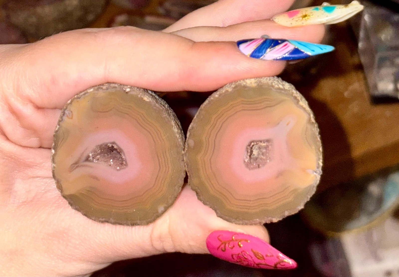 Zhanguo Agate Pair | Natural Banded Agate Slice | Collector Crystal |