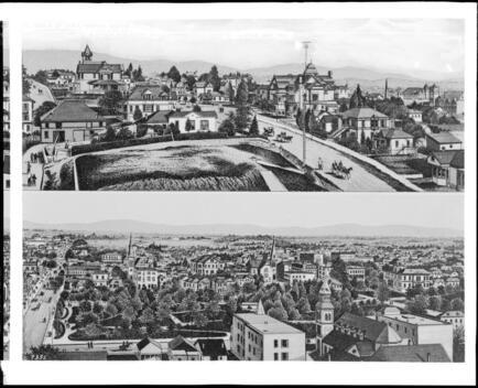 Two panoramic drawings from Ward Brothers in Ohio depicting views - Old Photo