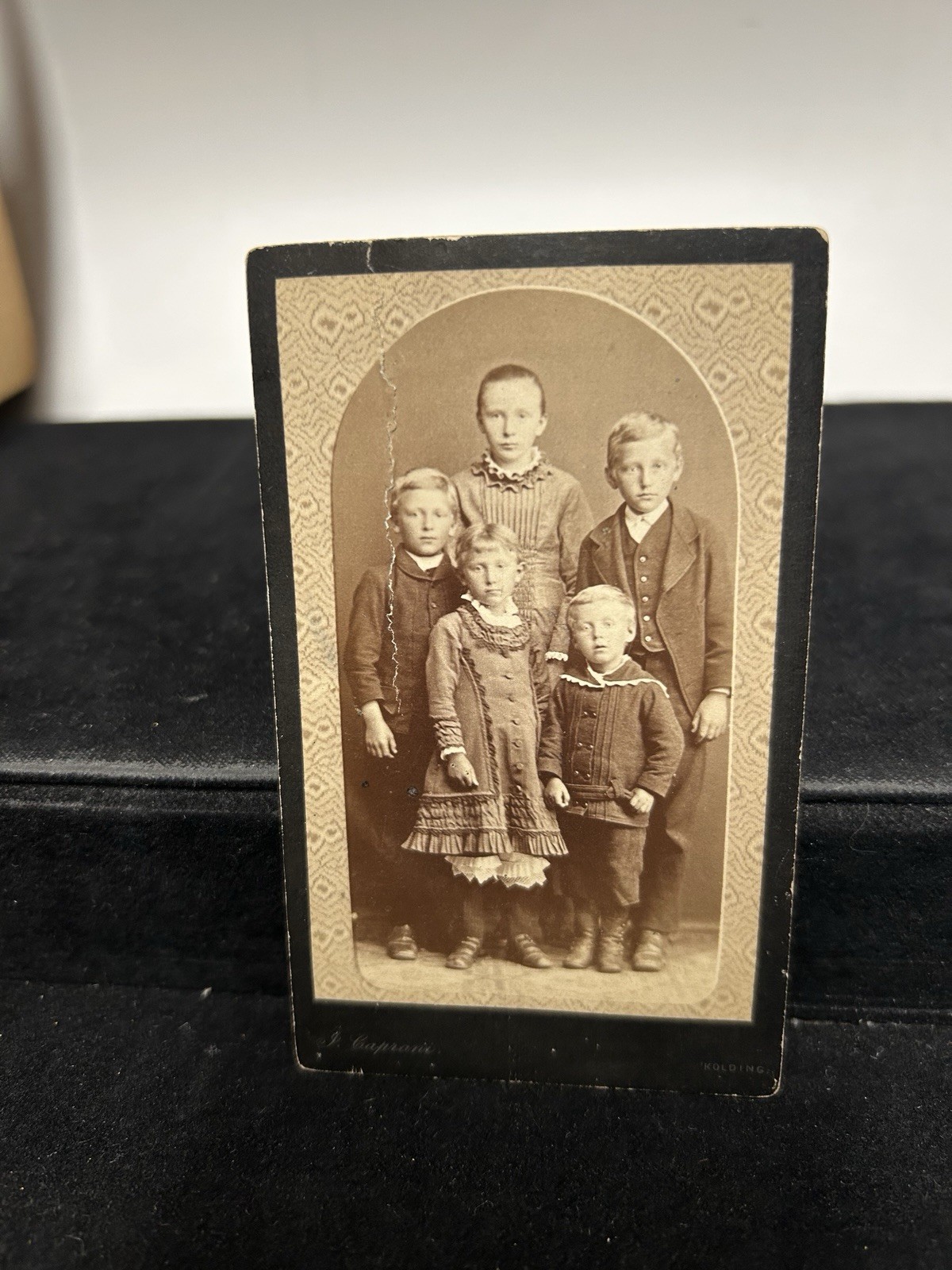 Antique CDV Photo 1890 J Caprani Kolding Denmark Victorian 5 Children Portrait