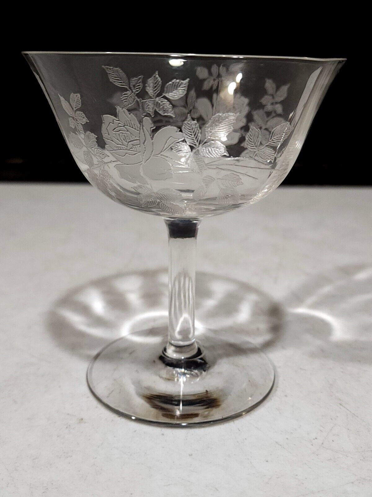 1- Fry Glass Rose Pattern  Champagne Sherbet Glass