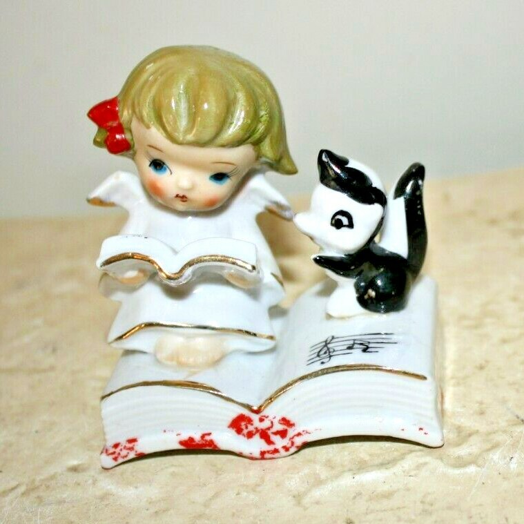 Vig. Rare Girl ANGEL Singing to Skunk Figurine Porcelain Glazed Gilded 3 Vig. Rare Girl ANGEL Singing to Skunk Figurine Porcelain Glazed Gilded 3