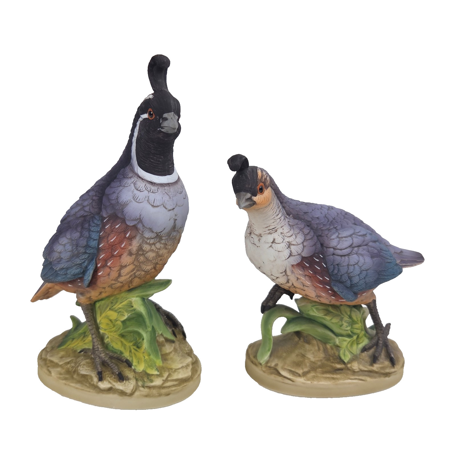 Vintage Andrea By Sadek California Quail Pair 8619 Porcelain Bird Statues *READ*