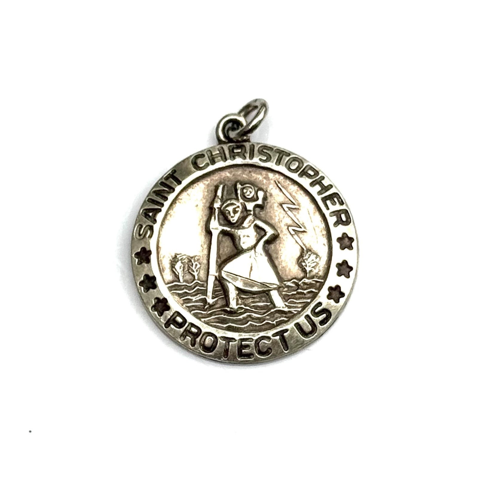 Vintage Sterling Silver Chapel Saint Christopher Protect Us Medal