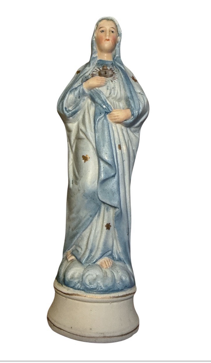 ATQ 1911 German Bisque Porcelain Sacred Heart Madonna Statue Figurine 7”