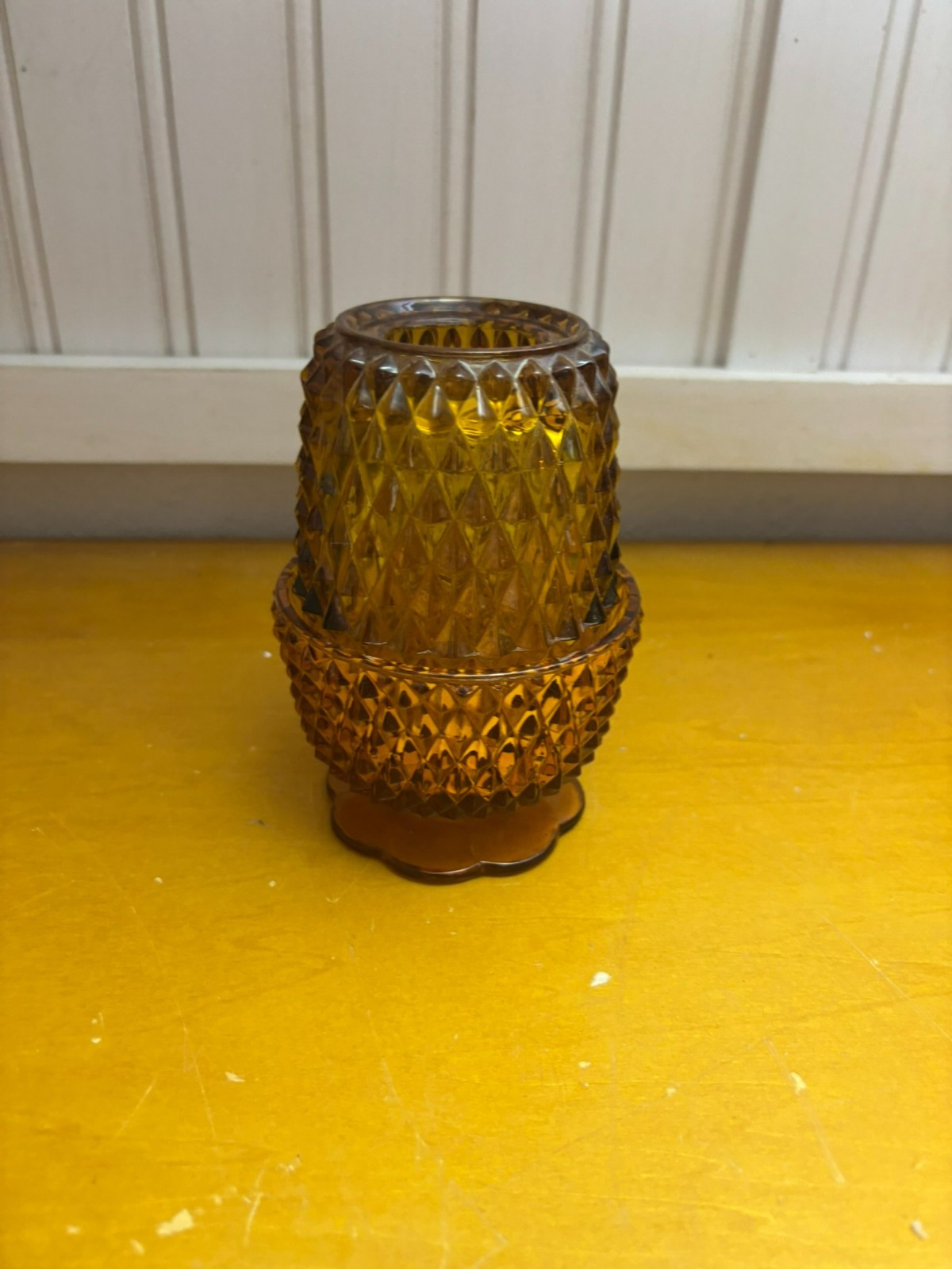 Indiana Diamond Point Amber Fairy Lamp MCM cottage core
