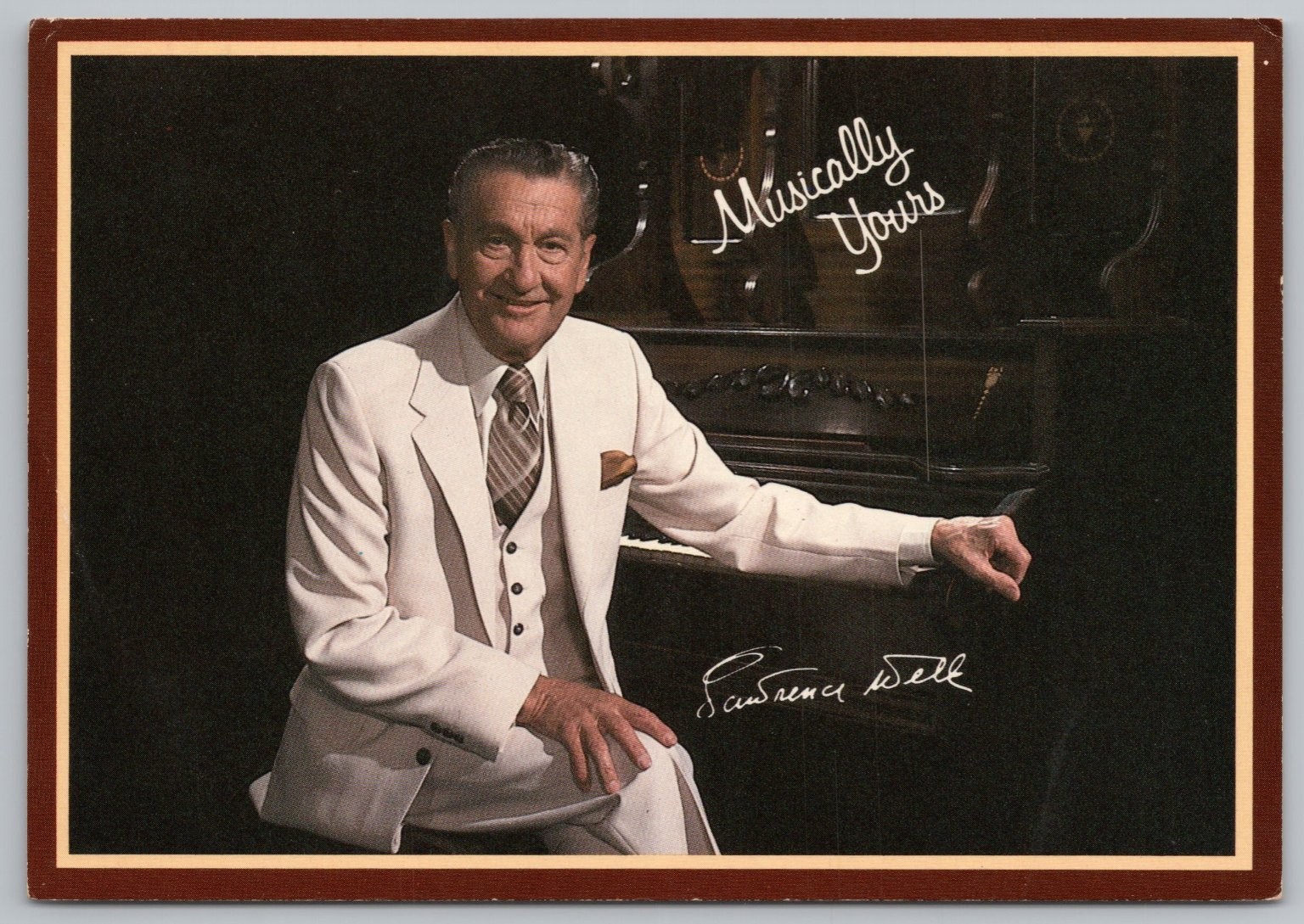 Lawrence Welk Musically Yours Signature Seated at Piano Postcard UNP