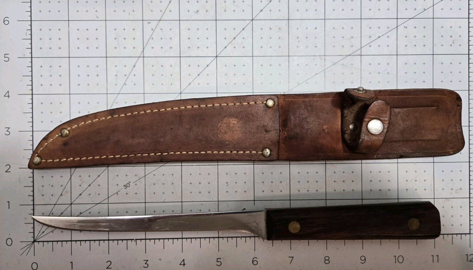 Rare Vintage Queen Steel #72 Fishing Fillet Knife Wood Handle USA Leather Sheath