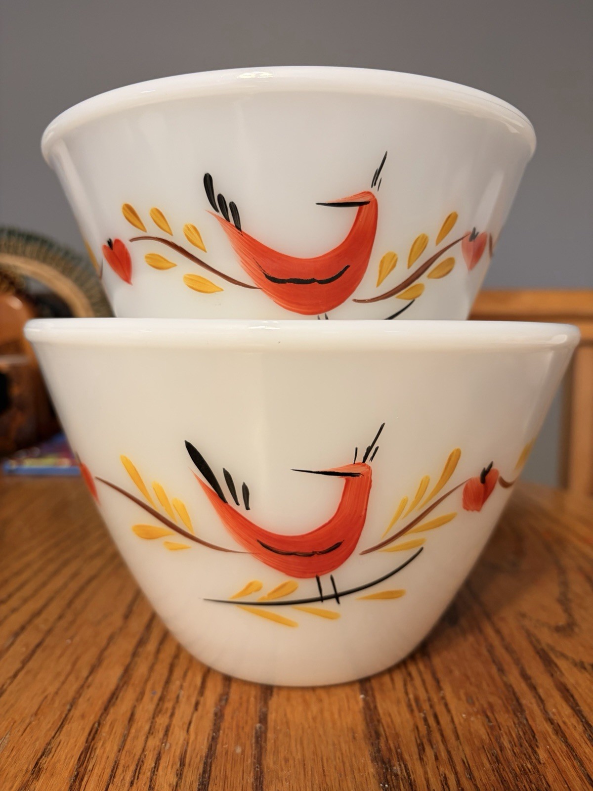 Rare Red Distlefink Fire King Splashproof Mixing Bowls Rare Red Distlefink Fire King Splashproof Mixing Bowls