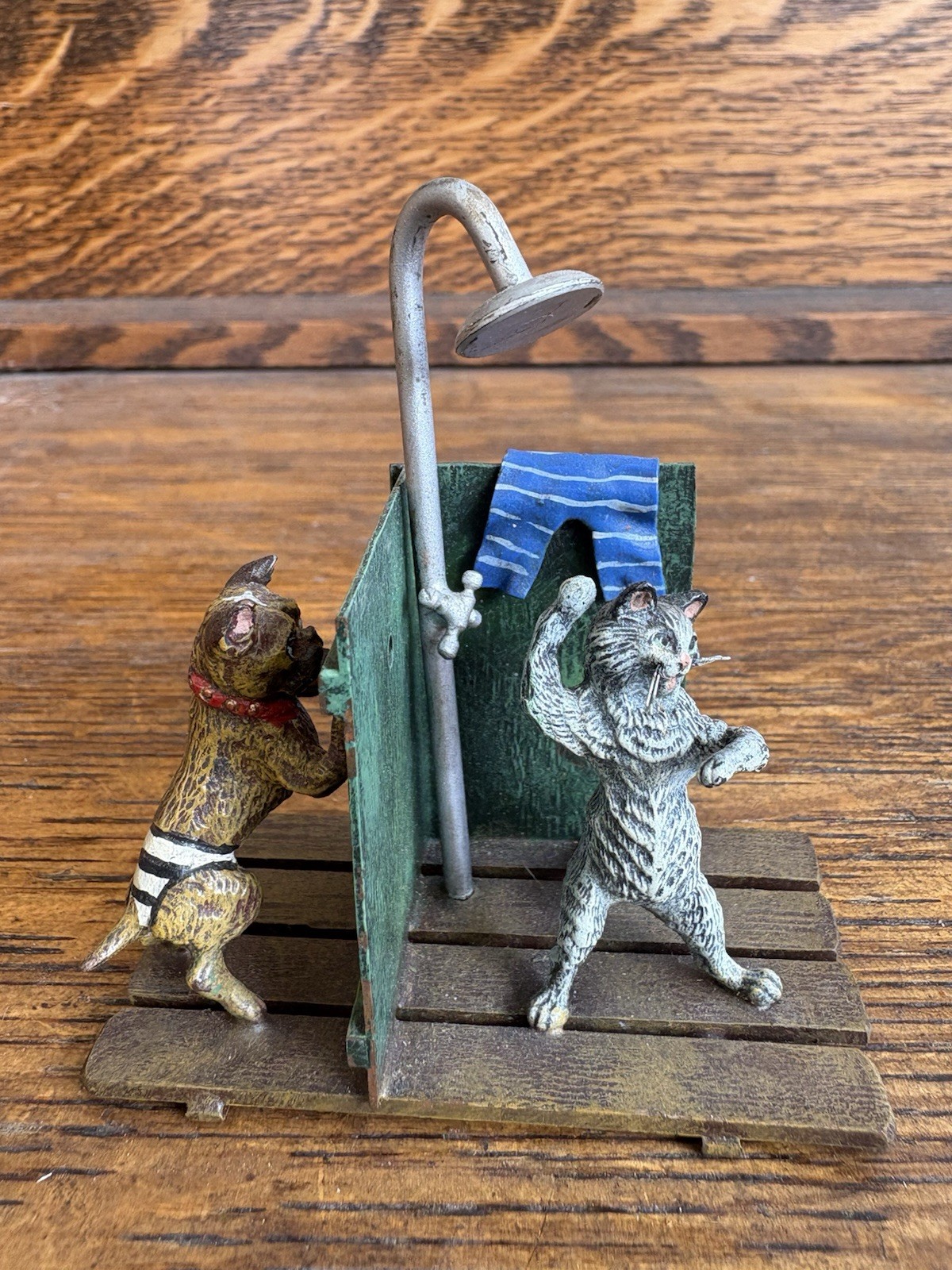 Vienna Bronze Bergman Pepping Tom Pug Dog Cat Taking a Shower Voyeur Austrian