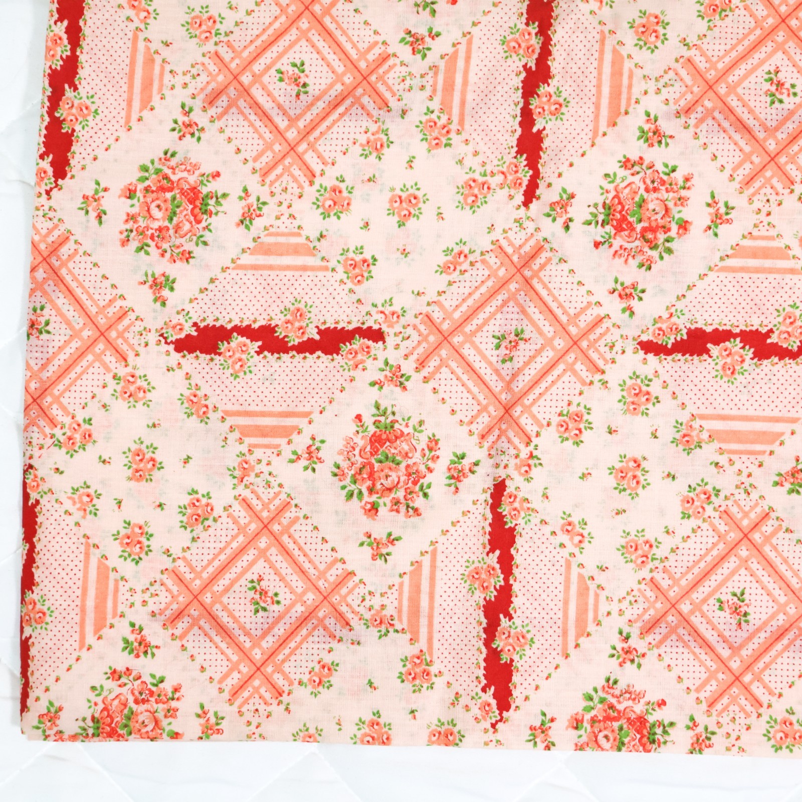 Vintage Cotton Blend Fabric Yardage 1970s Peach Orange Roses 45x128 Dressmaking