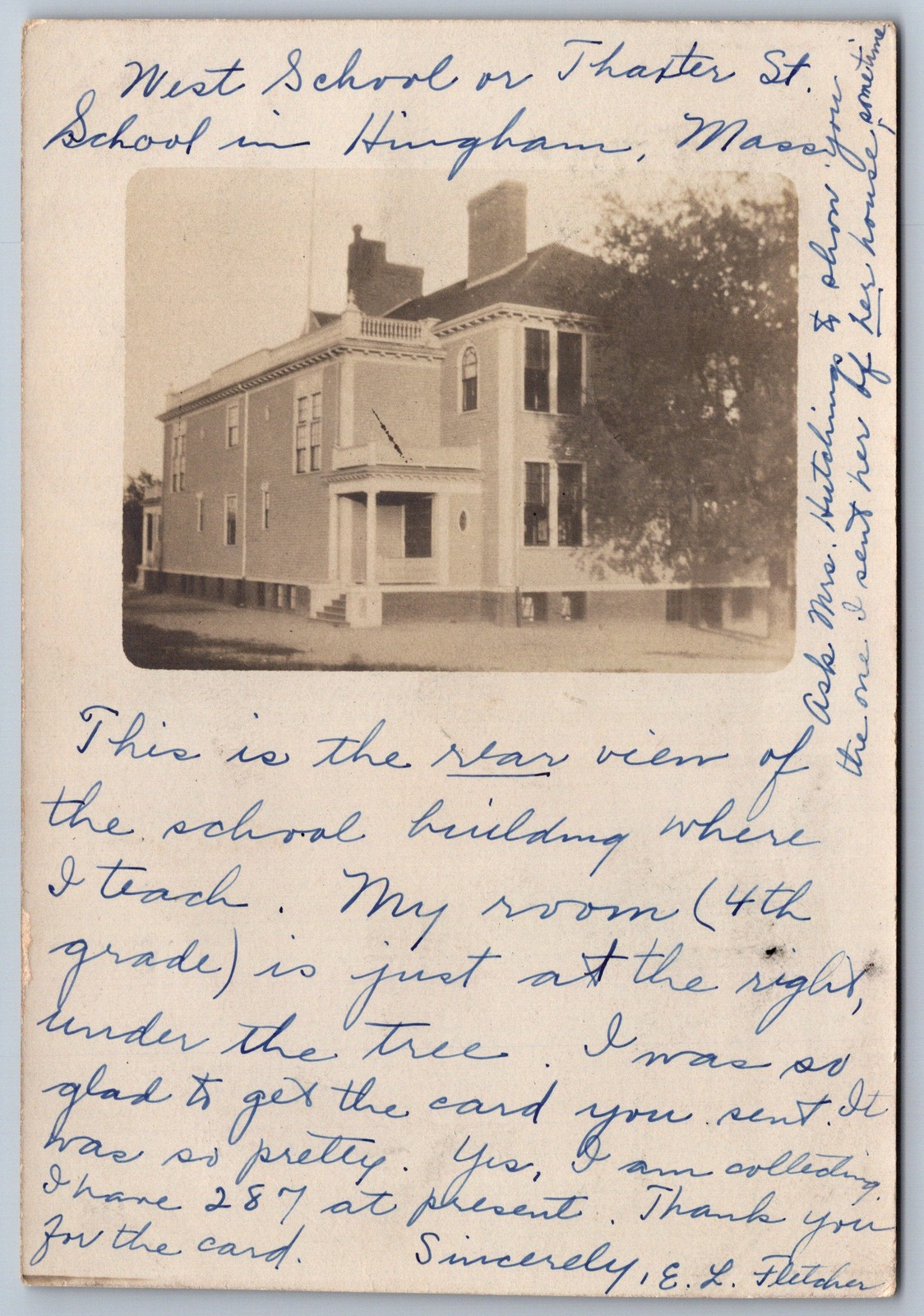 Hingham MA RPPC West School Thaxter St School Real Photo Postcard 1905 UDB