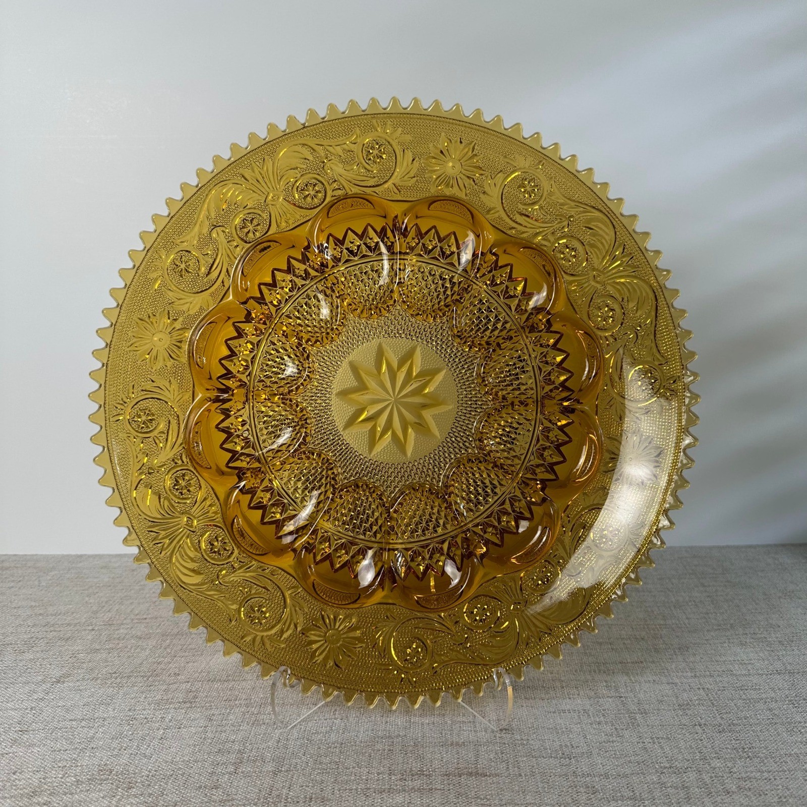 Vintage Tiara Indiana Glass Amber Sandwich Deviled Egg Platter 12\