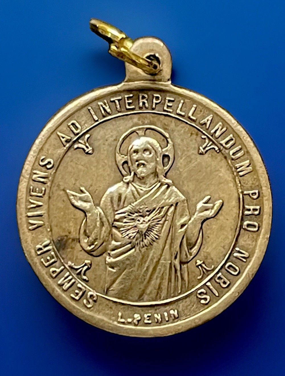 Antique Catholic Signed Penin Acts 1:14 Apostleship Of Prayer Petite Medal