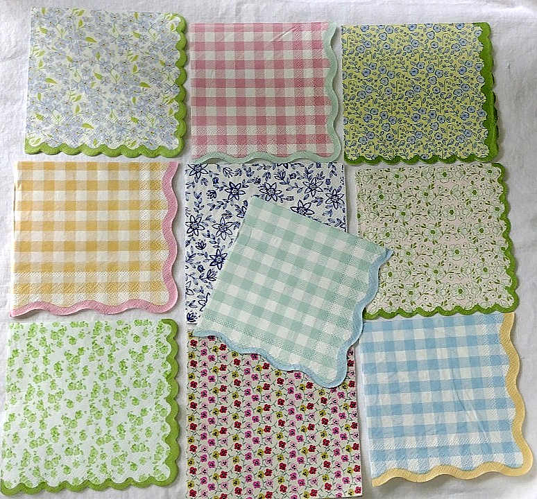 10 TINY FLORAL PASTEL GINGHAM PRINTS BEVERAGE Paper Napkins ~ Decoupage Bundle