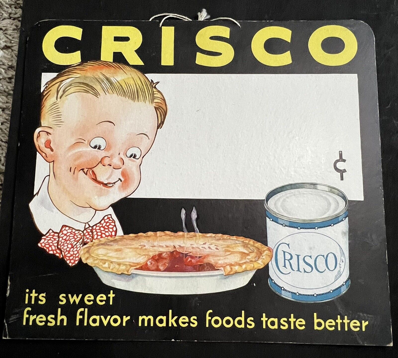 Vintage 1940s Crisco Advertising Price Point Sign