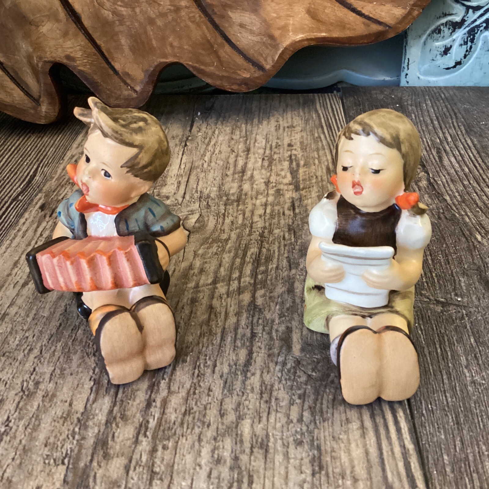 LOT 2 VINTAGE Goebel Figurines TMK 6 Girl 389 Boy Accordian 390 2 3/4\
