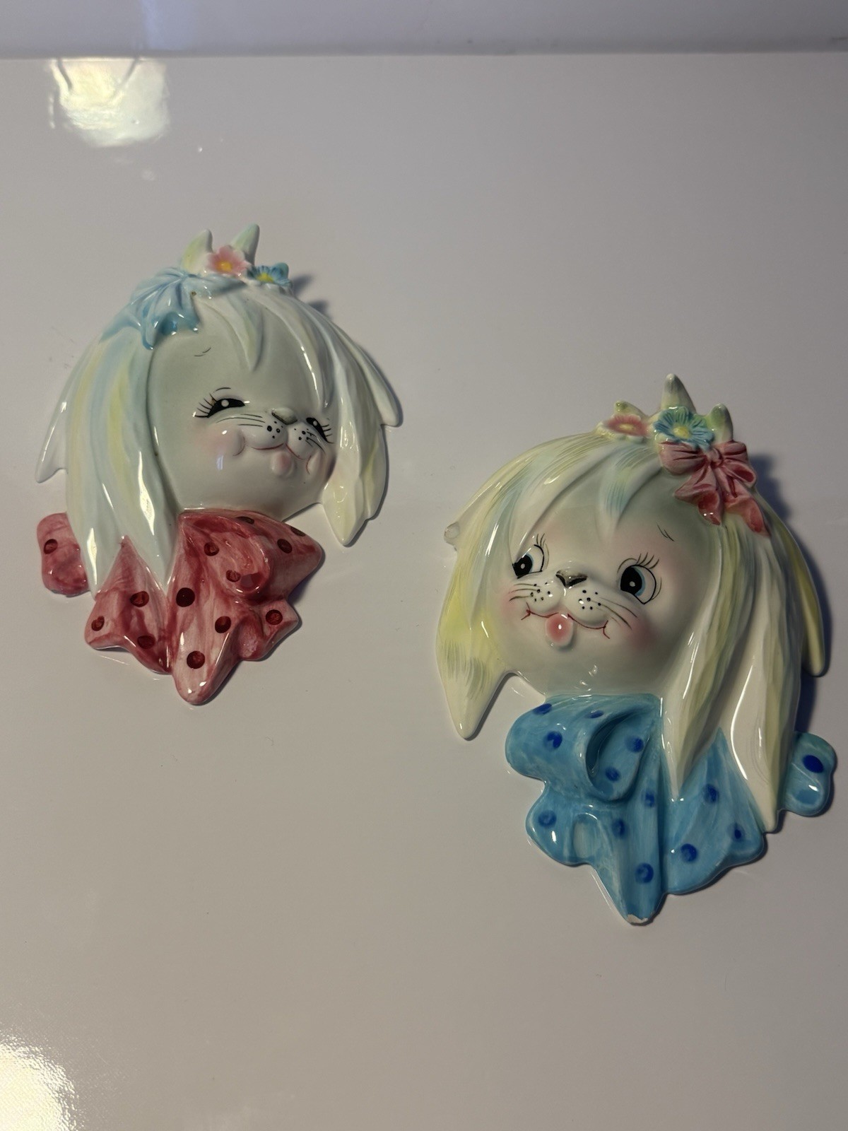 Vintage Mr & Mrs Toodles Py/ESD/Lefton Ceramic Wallpockets Japan