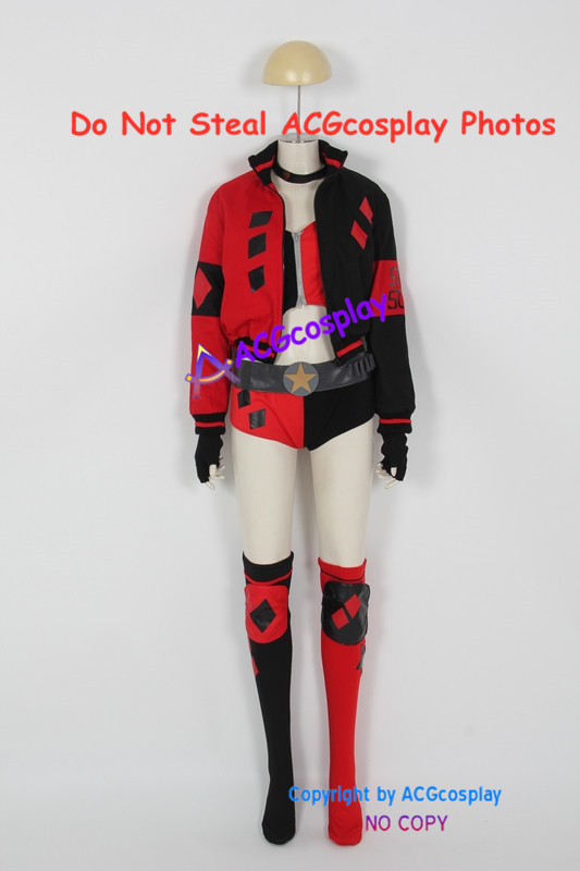 Red and Black Quinn Cosplay Costumes acgcosplay Include Belt