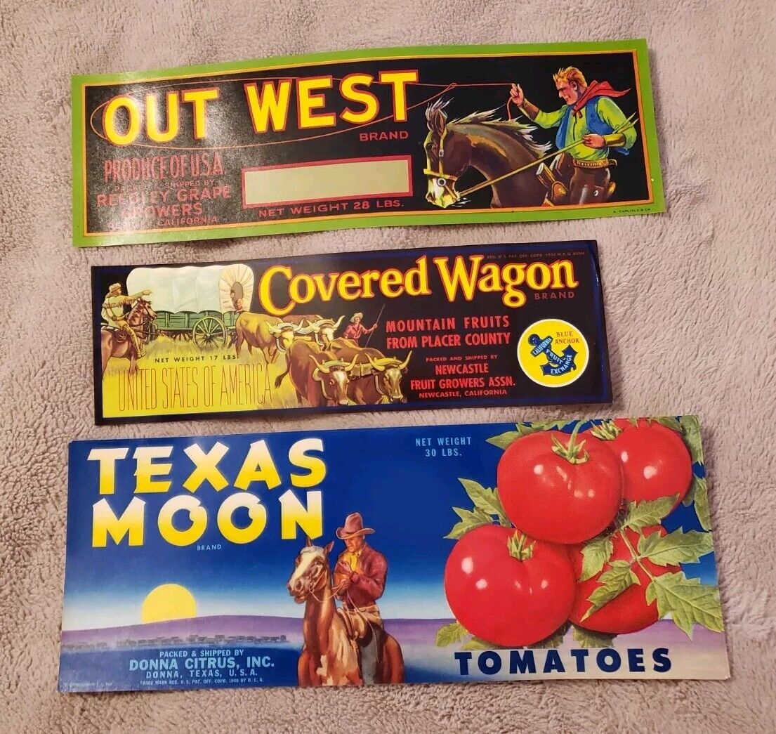 1930s Vegetable Labels. New/Old Stock. Cowboys.