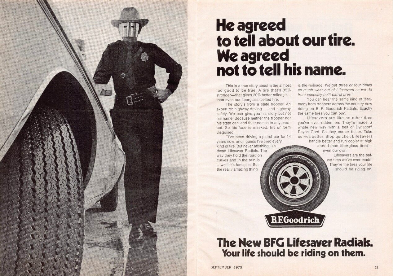 B F Goodrich The New BFG Lifesaver Radials The Unknown Officer Vtg Mag Print Ad