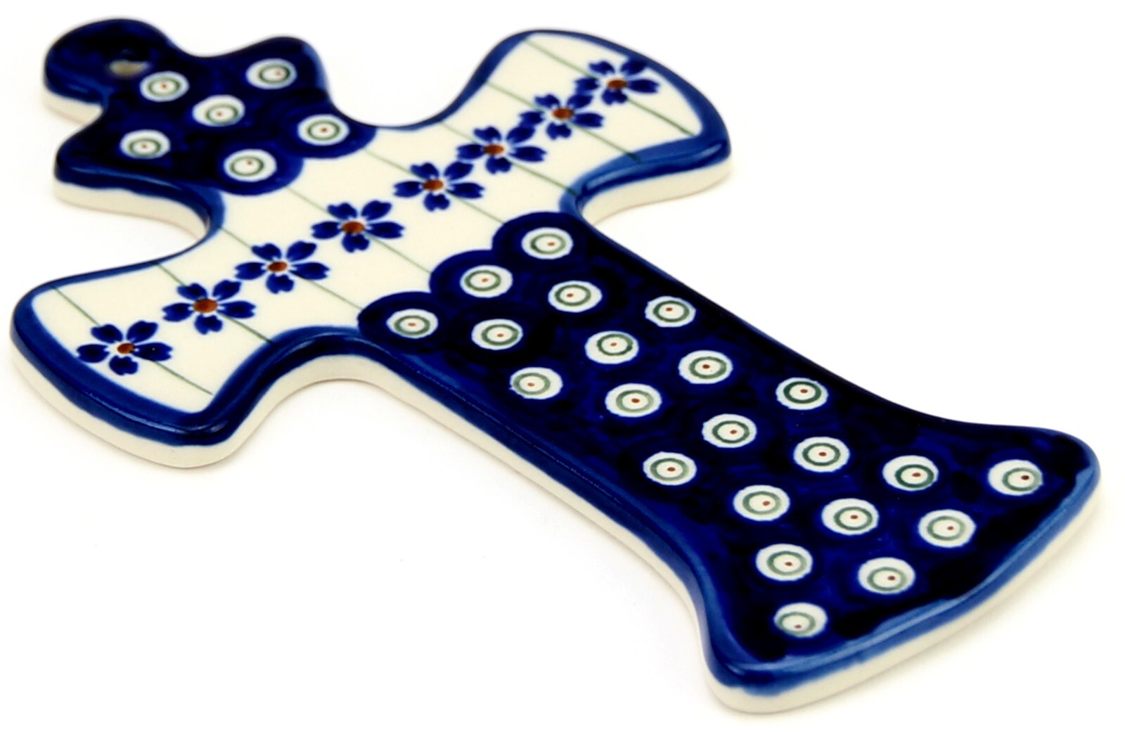 Polish Pottery Cross Floral Peacock Pattern Zaklady Boleslawiec