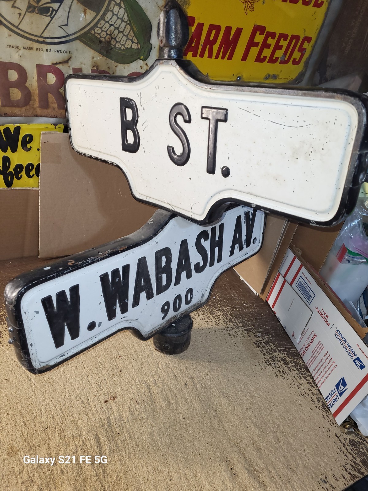Vintage Eureka California Cross Street Enamel Signs with Bracket B St & W Wabash Vintage Eureka California Cross Street Enamel Signs with Bracket B St & W Wabash