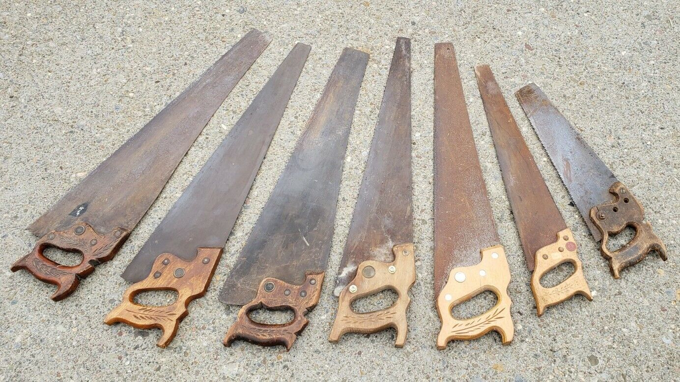 Antique Vintage Hand Saw Lot of 7 Saws Woodwork Tools Atkins Disston Sheffield