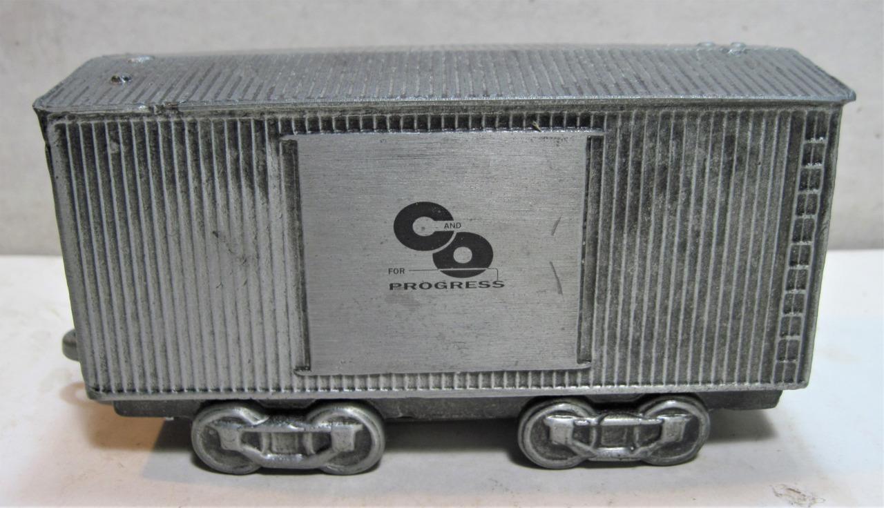 Vintage C&O Railroad For Progress Metal Double Door Boxcar Coin Bank