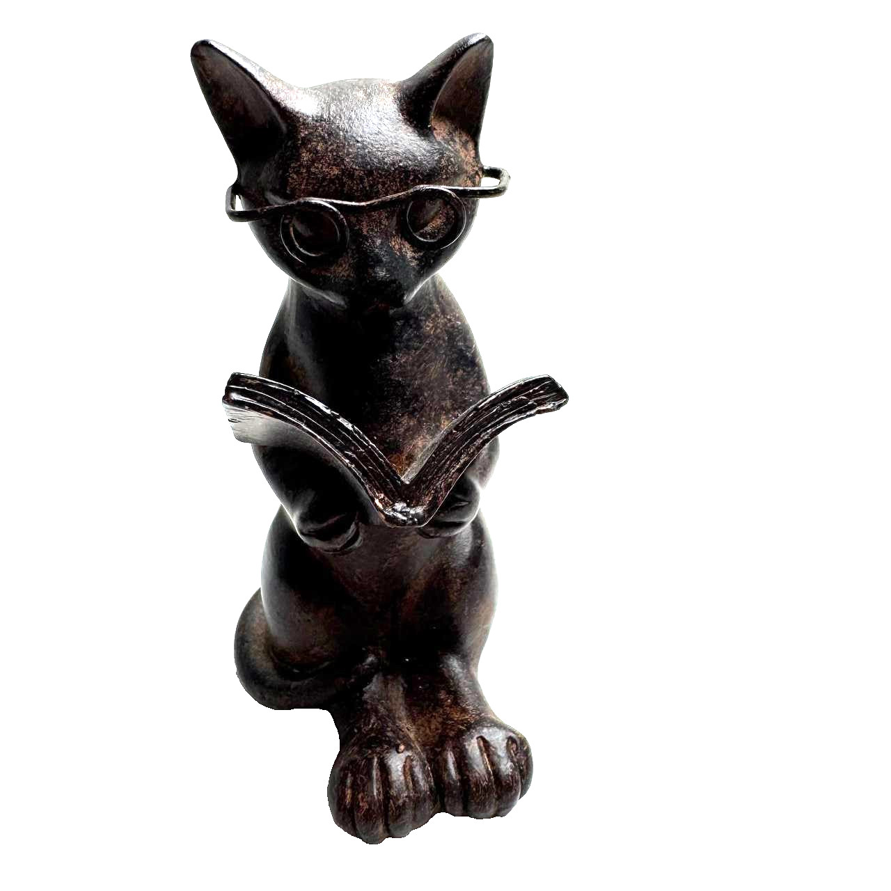 Vintage Resin Cat Reading Book Figurine with Glasses Bookshelf Decor Gift