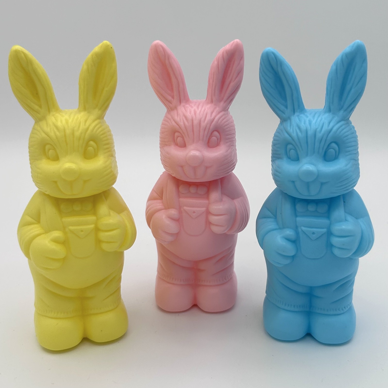 Vintage 90s Easter Decor Bunny Pastel 6 Inch Lot of 3 Pink Yellow Blue Rabbit