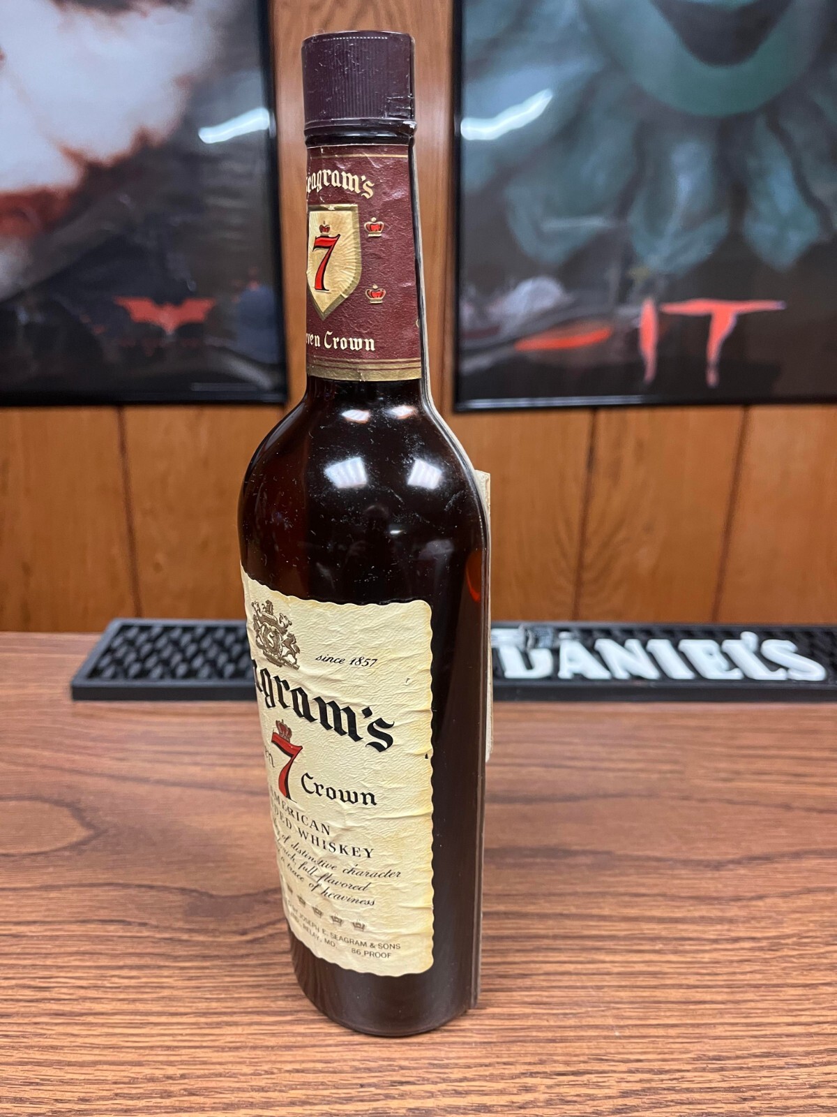 VINTAGE 70\'S SEAGRAMS SEVEN CROWN 11 INCH TALL PLASTIC 1/2 BOTTLE WALL DISPLAY 