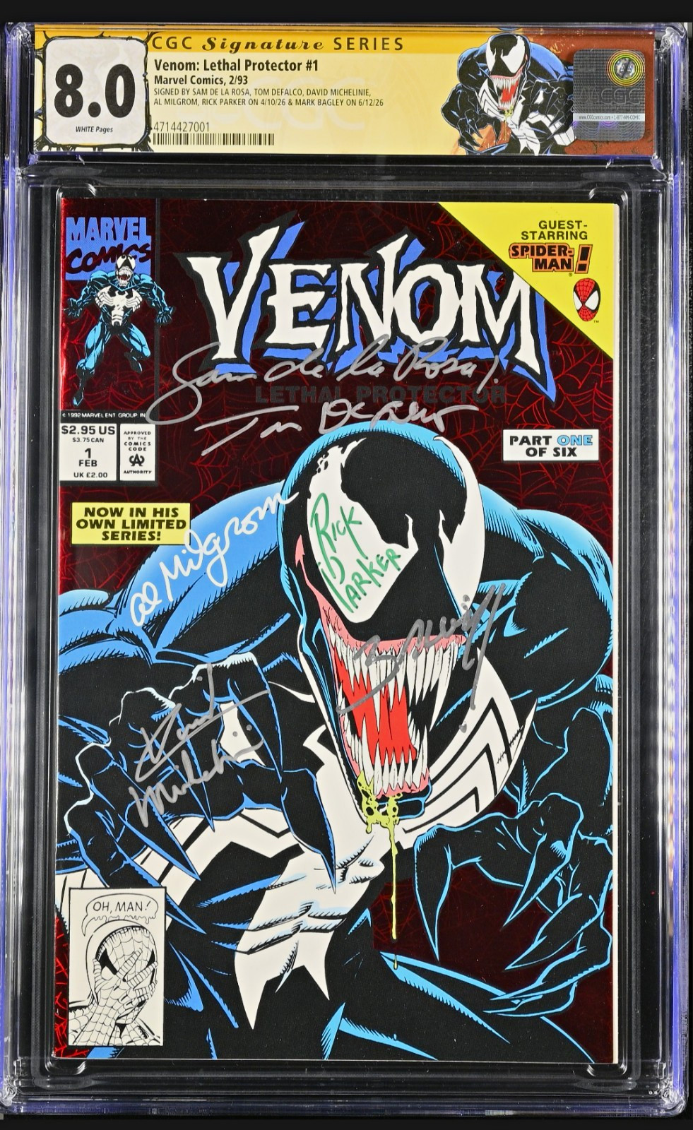 Venom: Lethal Protector #1  Newsstand CGC 9.0  Multi Signed X 6, Custom Label.