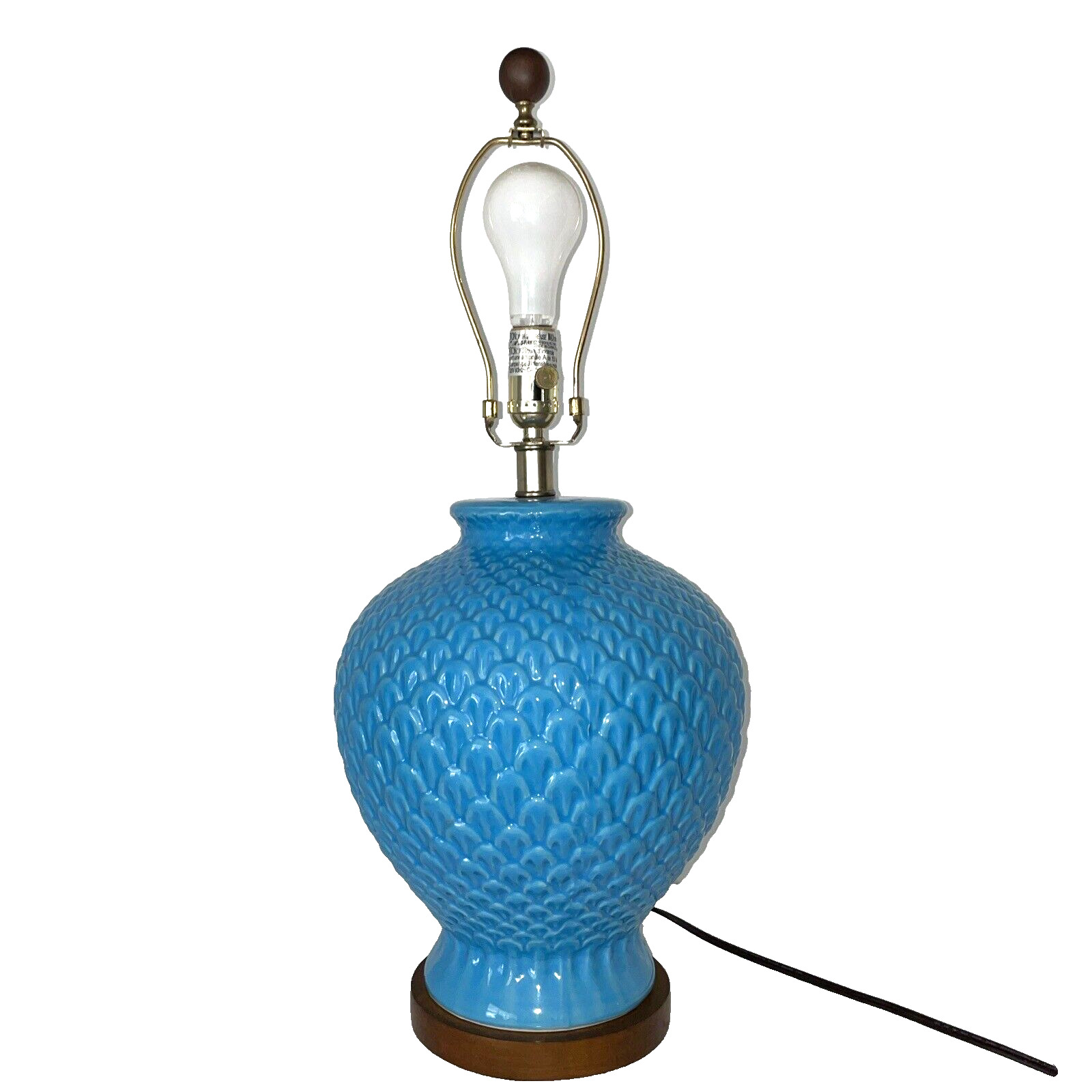 Vintage Ralph Lauren Pineapple Table Lamp Blue w/Wood Base no Shade