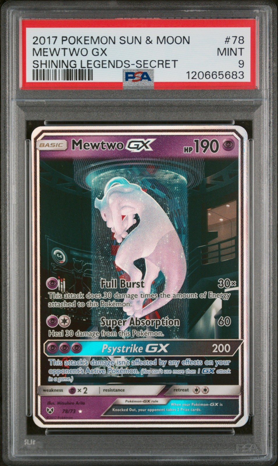 PSA 9 Mewtwo GX 78/73 Shining Legends Secret Rare Holo EN 2017