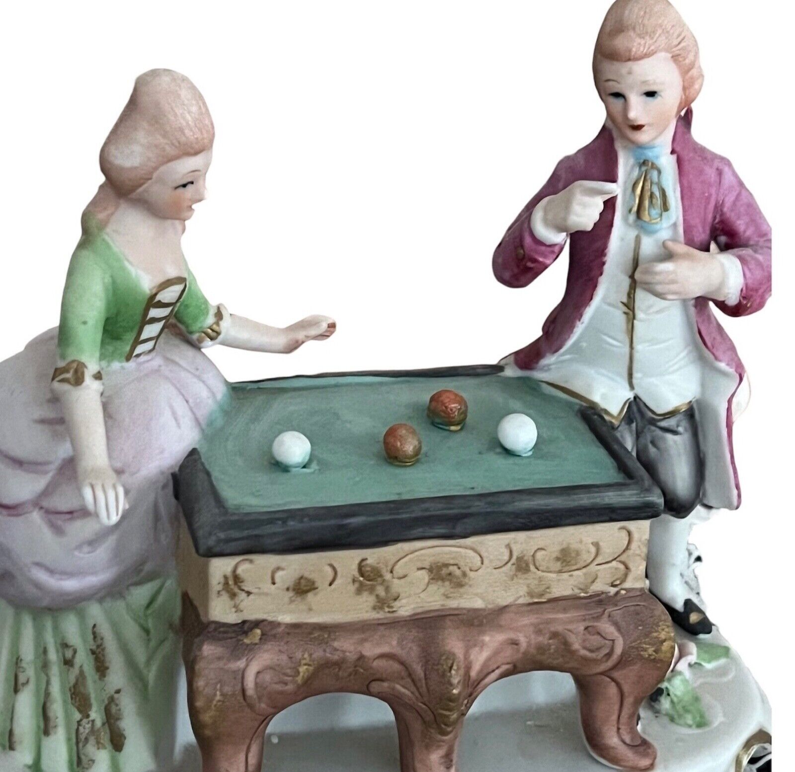 Victorian Couple Pool Table Colonial Figurine