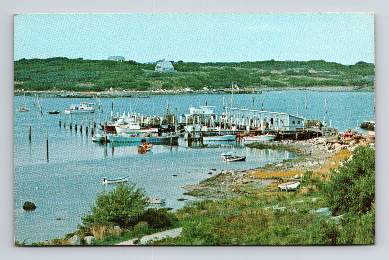 Fisherman's Buildings Fish Dock Cuttyhunk Massachusetts MA Postcard