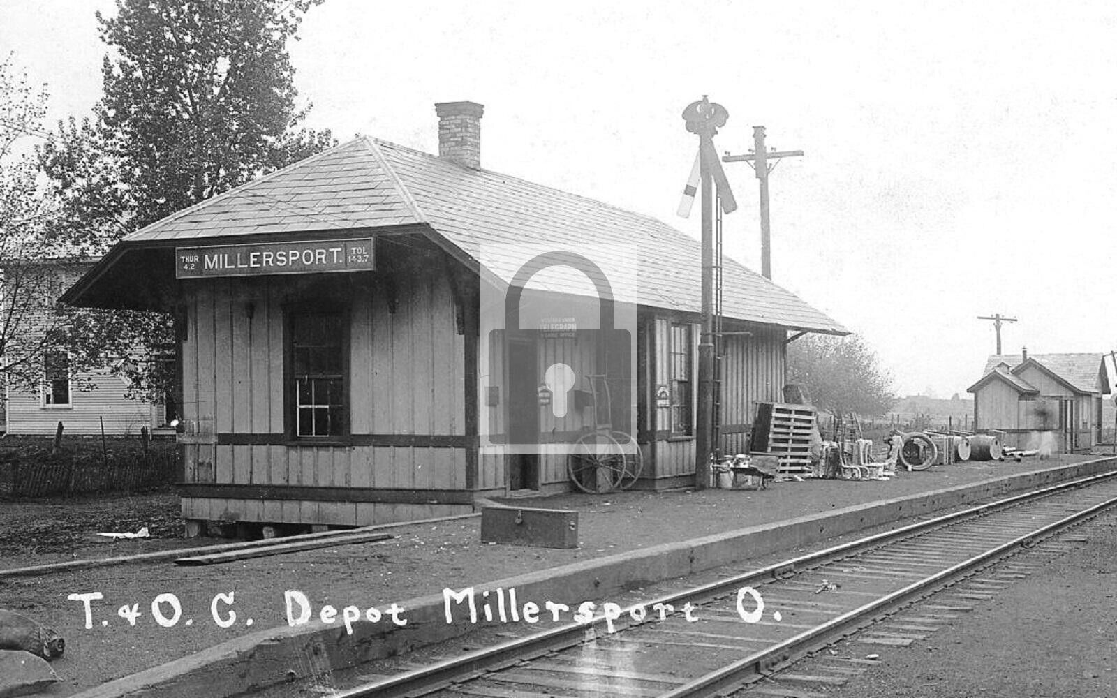 Railroad Train Station Depot Millersport Ohio OH Reprint Postcard