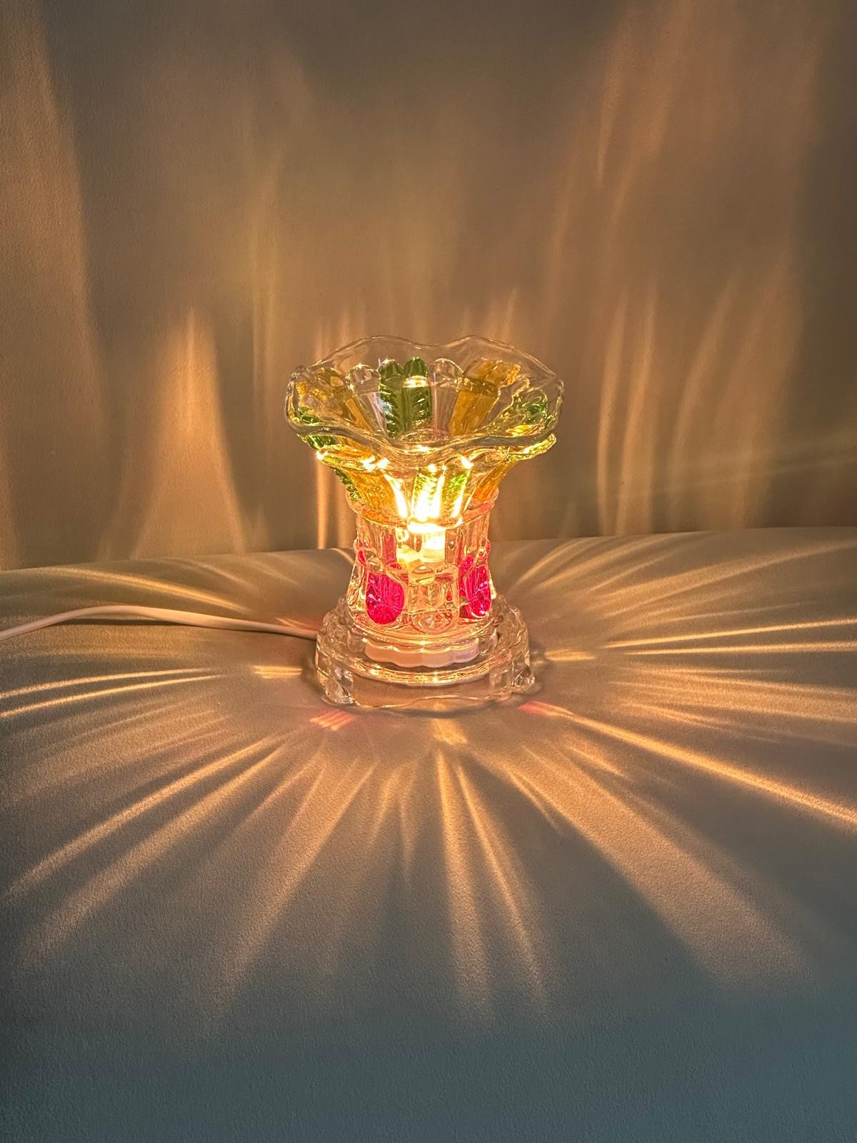 Vintage Style Colorful Glass Accent Lamp Night Light USB Plug-In Crystal Flower Vintage Style Colorful Glass Accent Lamp Night Light USB Plug-In Crystal Flower