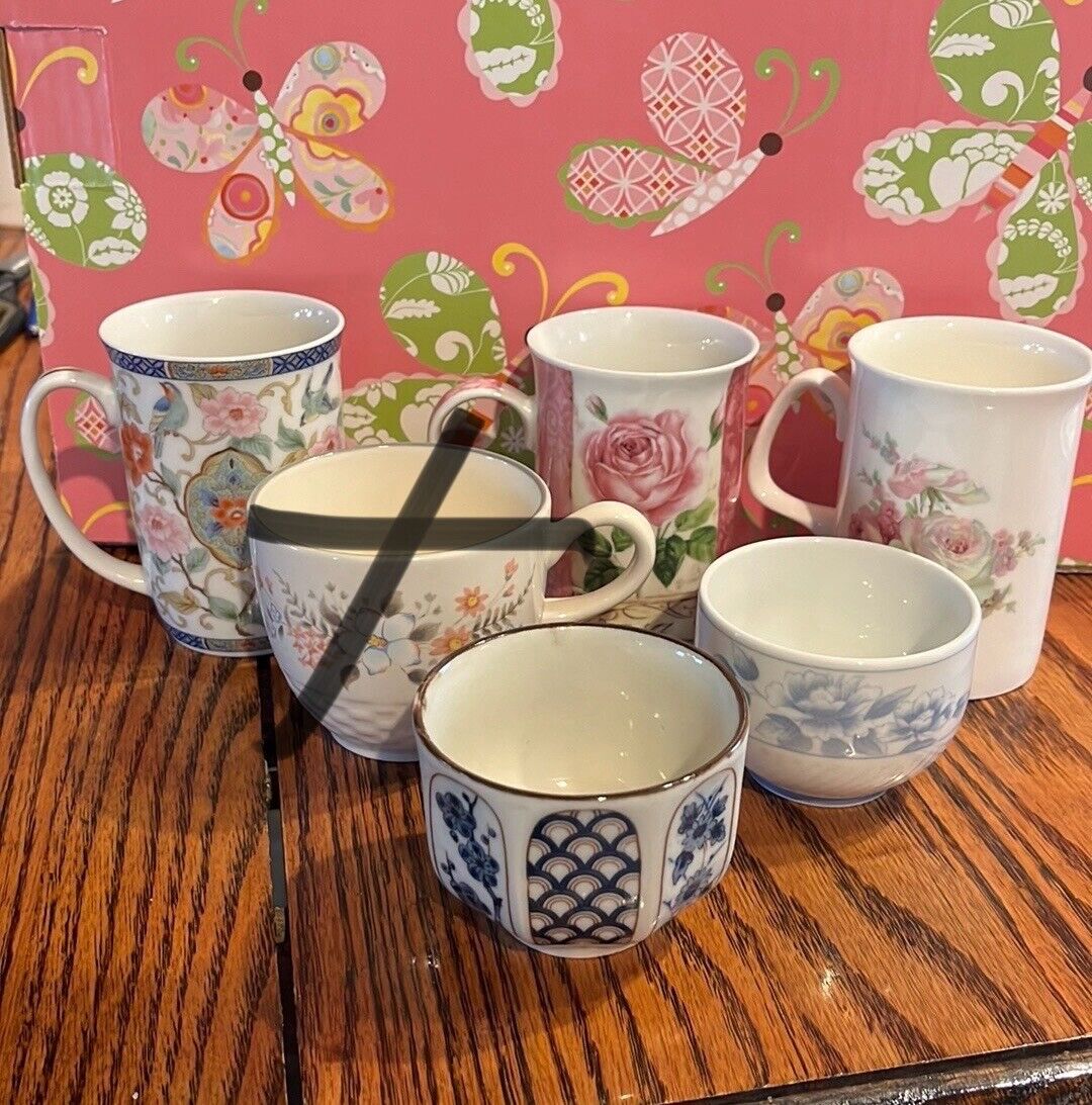 Lot Of Floral Mugs And Bowls