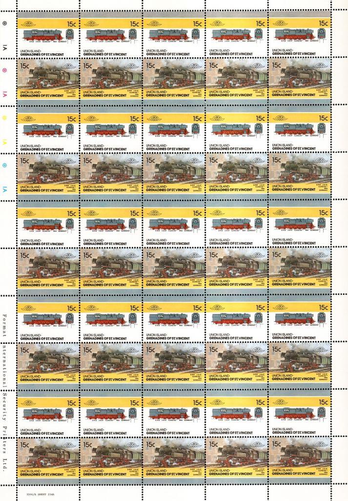 1954 DR Class 65.10 2-8-4T Germany Train 50-Stamp Sheet / LOCO 100 LOTW