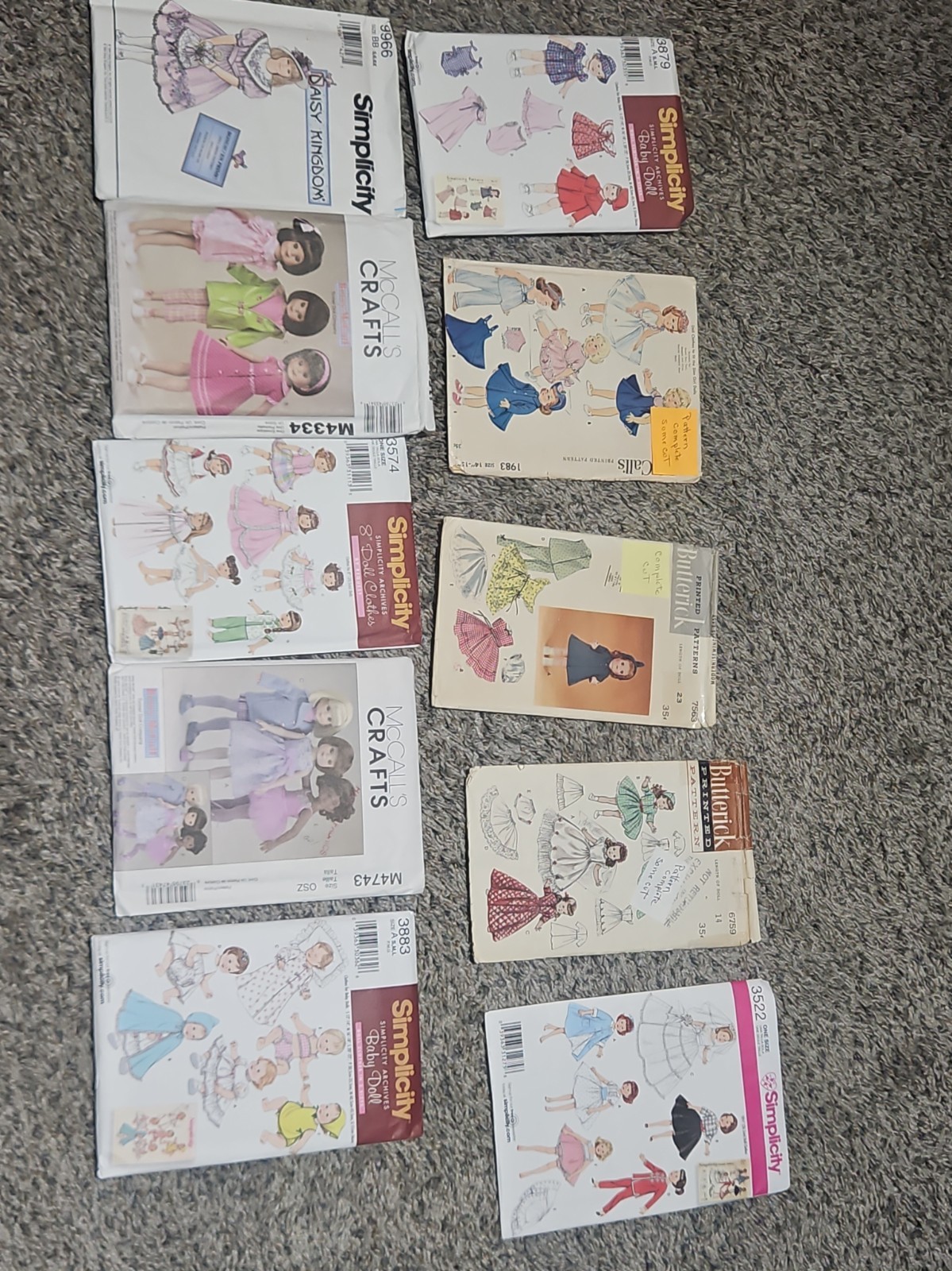 Vintage Baby Doll Clothing Wardrobe Sewing Pattern Lot