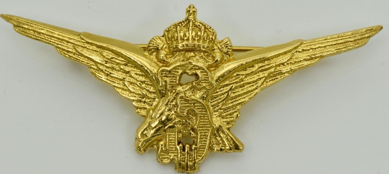 Rare WWII Bulgarian Royal military pilots ace award 18k gold plated silver badge