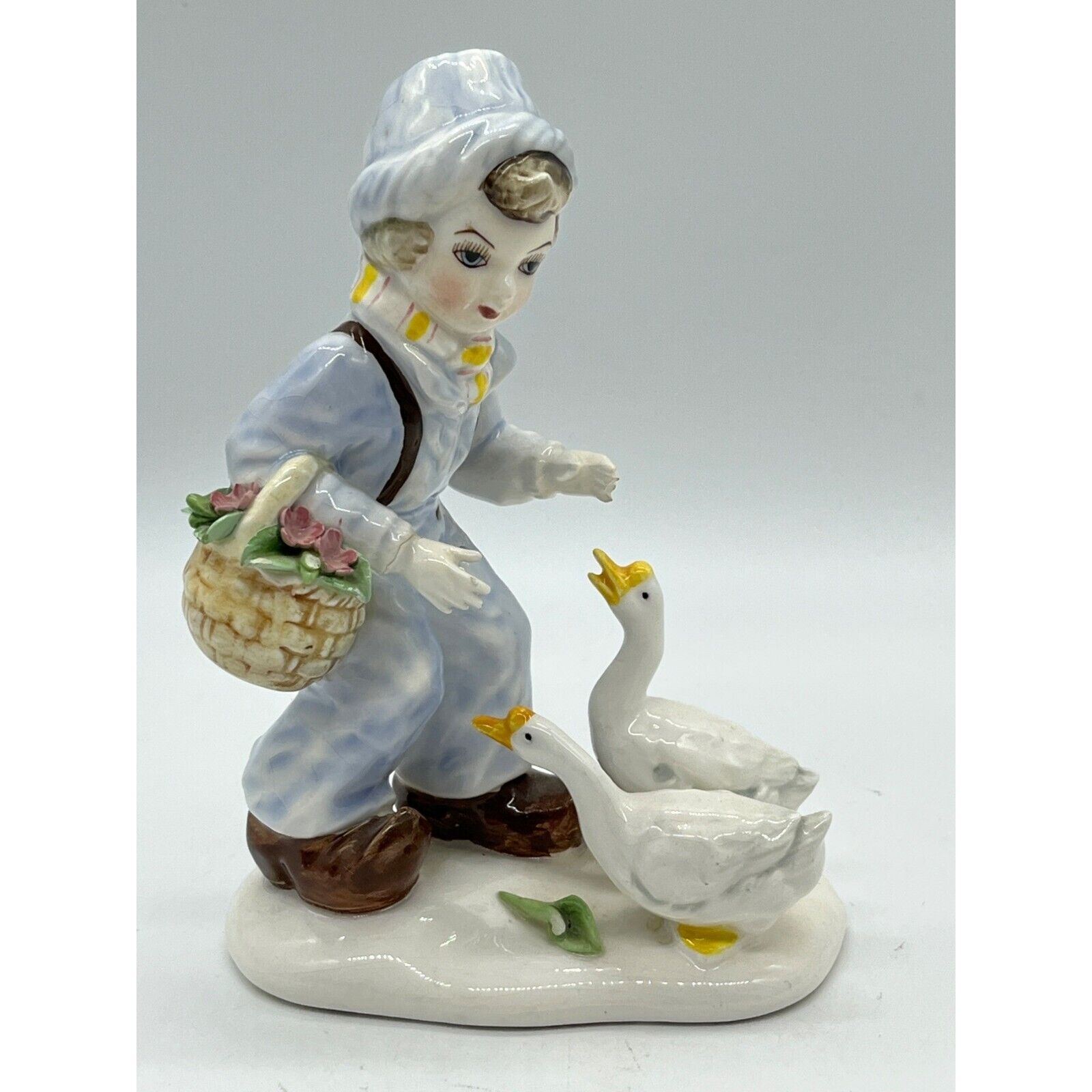 Vintage Ceramic Dutch Boy Figurine with Geese Made in Japan Original Arnart Crea