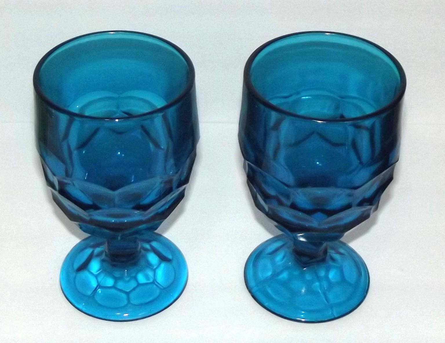 Vint Set of 2 Viking Blue Glass Georgian Honeycomb Footed Iced Tea 6\